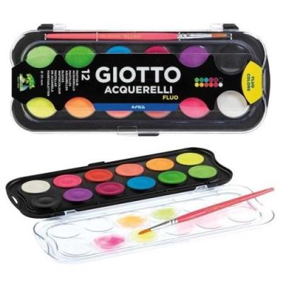 Farby Acquerelli Fluo 12 kolorów. Wydawca: GIOTTO. SmakLiter.pl Opakowanie Farby Acquerelli Fluo 12 kolorów