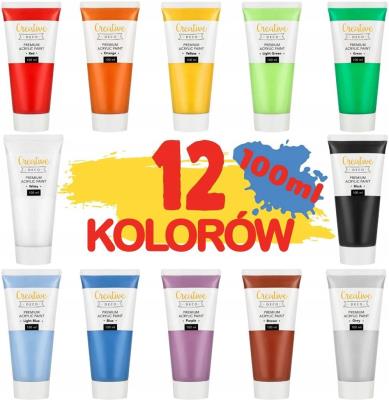 Opakowanie Farby akrylowe 12kolorów 100ml