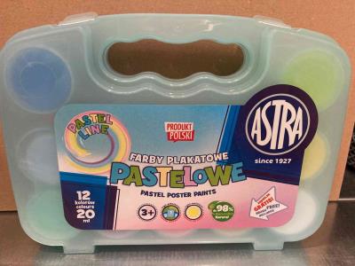Opakowanie Farby plakatowe Astra pastelowe 12 kolorów 20 ml walizka