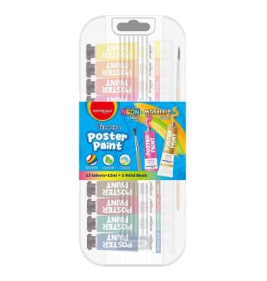 Opakowanie Farby plakatowe + pędzelek 12x12ml