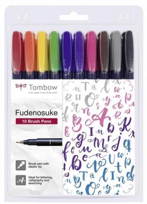 Flamastery brush pen Fudenosuke 10 kolorów. Wydawca: Tombow. SmakLiter.pl Opakowanie Flamastery brush pen Fudenosuke 10 kolorów