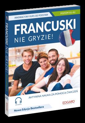 Francuski nie gryzie! Innowacyjny kurs od podstaw A1-A2. Autor: Klaudyna Banaszek. SmakLiter.pl Okładka książki Francuski nie gryzie! Innowacyjny kurs od podstaw A1-A2