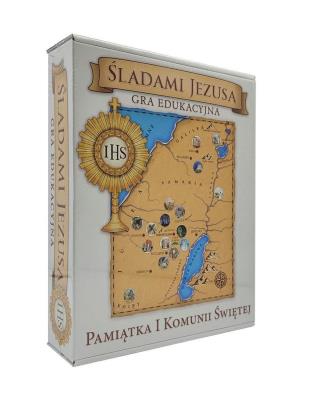 Gra edukacyjna - Śladami Jezusa. Pamiątka Komunii. Autor: Kazimierz Wasilewski. SmakLiter.pl Okładka książki Gra edukacyjna - Śladami Jezusa. Pamiątka Komunii