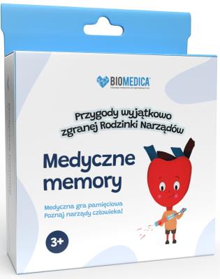 Gra memory Medyczne Przygody wyjątkowo zgranej Rodzinki Narządów. Wydawca: Biomedica Jacek Mieszkowicz. SmakLiter.pl Opakowanie Gra memory Medyczne Przygody wyjątkowo zgranej Rodzinki Narządów