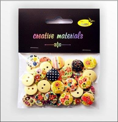 Opakowanie Guziki drewniane kremowe nadruk kwiaty 15mm 15g