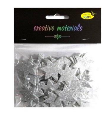 Opakowanie Gwiazdki z pianki brokatowej srebrne ok 50szt