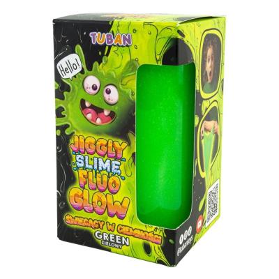 Jiggly Slime Fluo Glow zielony. Wydawca: Tuban. SmakLiter.pl Opakowanie Jiggly Slime Fluo Glow zielony