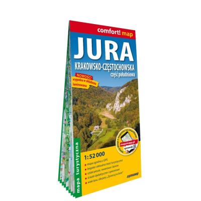 Jura Krakowsko-Częstochowska Część południowa laminowana mapa turystyczna 1:52 000. Autor: Opracowanie zbiorowe. SmakLiter.pl Okładka książki Jura Krakowsko-Częstochowska Część południowa laminowana mapa turystyczna 1:52 000