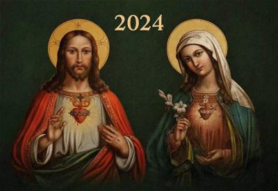 Okładka książki Kalendarz 2024 trójdzielny Serce Jezusa, Serce...