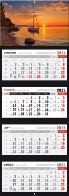 Kalendarz 2025 czterodzielny Zachód słońca. Autor: Pan Kalendarzyk. SmakLiter.pl Okładka książki Kalendarz 2025 czterodzielny Zachód słońca