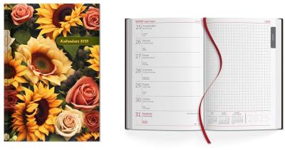 Opakowanie Kalendarz 2025 książkowy A5 tygodniowy słoneczniki i róże SK1