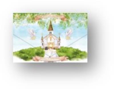 Opakowanie Karnet A5 koperta Komunia Kościółek z dziećmi