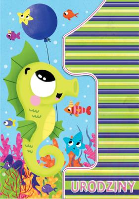 Karnet A5 Urodziny roczek - Konik morski. Wydawca: Henry. SmakLiter.pl Opakowanie Karnet A5 Urodziny roczek - Konik morski