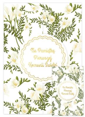 Opakowanie Karnet A5 z klapką Komunia. Frezje