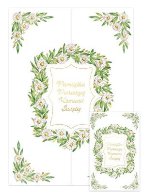 Opakowanie Karnet A5 z klapką Komunia. Stokrotka i merta