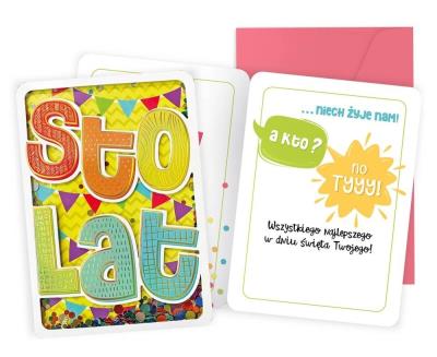 Opakowanie Karnet B6 konfetti Urodziny sto lat