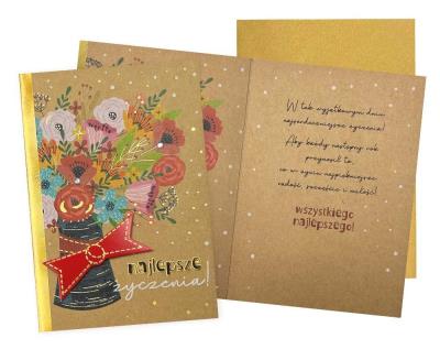 Opakowanie Karnet B6 Najlepsze życzenia złoty kwiaty