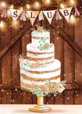 Opakowanie Karnet B6 Ślub z kieszonką - Tort boho