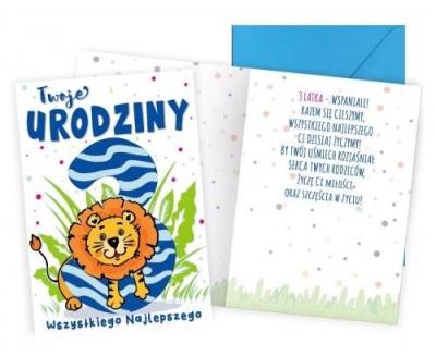 Opakowanie Karnet B6 Urodziny 3 lew