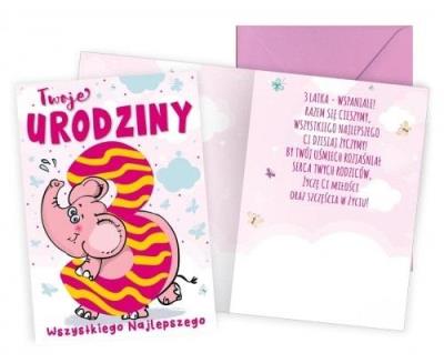 Opakowanie Karnet B6 Urodziny 3 słonik