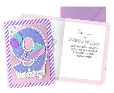 Opakowanie Karnet B6 Urodziny 9 dziewczynka