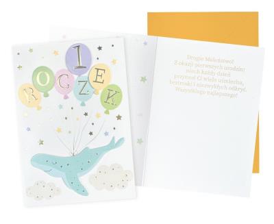 Opakowanie Karnet B6 Urodziny Roczek (wieloryb)