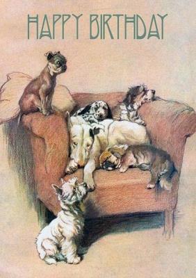 Opakowanie Karnet B6 z kopertą Urodziny Psy na fotelu