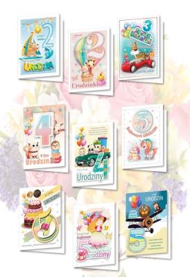Opakowanie Karnet B6 z naklejkami holog. Urodziny MIX (10szt)