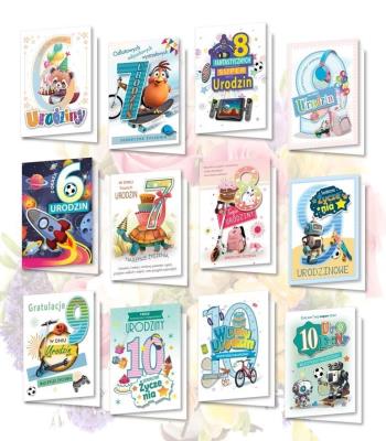 Opakowanie Karnet B6 z naklejkami holog. Urodziny MIX (10szt)