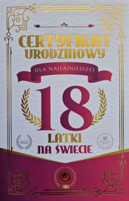 Opakowanie Karnet Certyfikat Urodzinowy 18 urodziny damskie