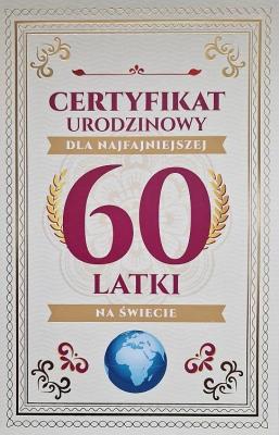 Opakowanie Karnet Certyfikat Urodzinowy 60 urodziny damskie