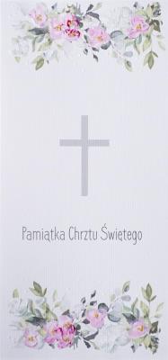 Karnet Chrzest DL C18 - Krzyż kwiaty róż. Wydawca: MAK. SmakLiter.pl Opakowanie Karnet Chrzest DL C18 - Krzyż kwiaty róż