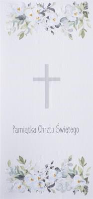 Karnet Chrzest DL C19 - Krzyż kwiaty niebieski. Wydawca: MAK. SmakLiter.pl Opakowanie Karnet Chrzest DL C19 - Krzyż kwiaty niebieski