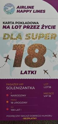 Opakowanie Karnet karta pokładowa 18 urodziny damskie