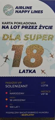 Opakowanie Karnet karta pokładowa 18 urodziny męskie