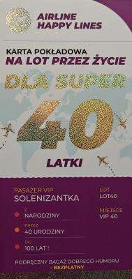 Opakowanie Karnet karta pokładowa 40 urodziny damskie