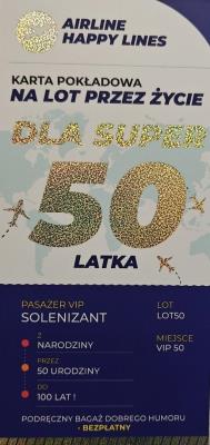 Opakowanie Karnet karta pokłądowa 50 urodziny męskie