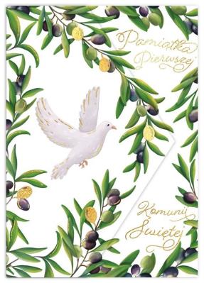 Opakowanie Karnet koperta A5 Komunia. Oliwki i gołąb