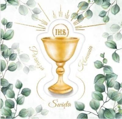 Opakowanie Karnet KW Komunia. Kielich z eukaliptusem