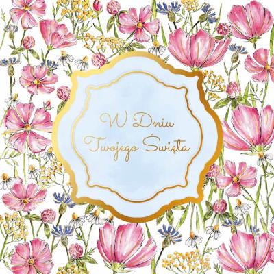 Opakowanie Karnet KW W dniu Twojego święta kwiaty niebieski
