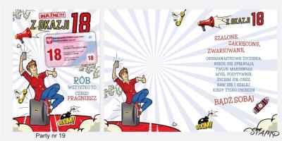 Opakowanie Karnet Party naklejany B6+koperta Urodziny 18 wz19