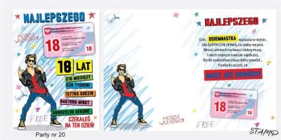 Opakowanie Karnet Party naklejany B6+koperta Urodziny 18 wz20