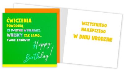 Opakowanie Karnet QR-006 Urodziny ( ćwiczenia, whisky...)