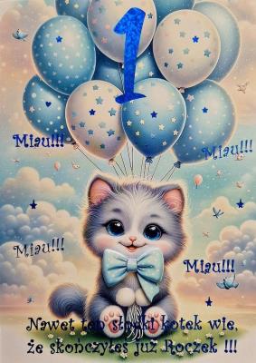 Opakowanie Karnet Roczek chłopiec kotek 3K