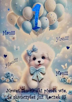 Opakowanie Karnet Roczek chłopiec piesek 3K