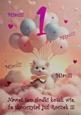 Opakowanie Karnet Roczek dziewczynka kotek 3K