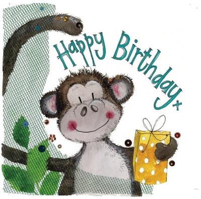 Opakowanie Karnet S262 Urodziny Małpa z prezentem