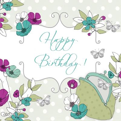 Opakowanie Karnet Swarovski kwadrat CL1508 Urodziny motyle i torebka