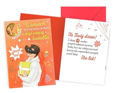 Opakowanie Karnet Urodziny 14 chłopiec