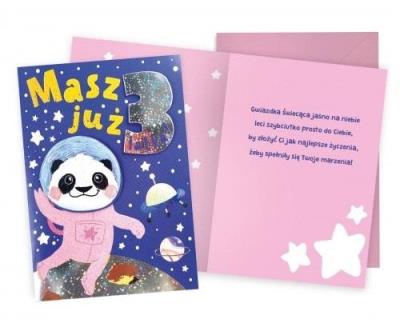 Opakowanie Karnet Urodziny 3 dziewczynka kosmos